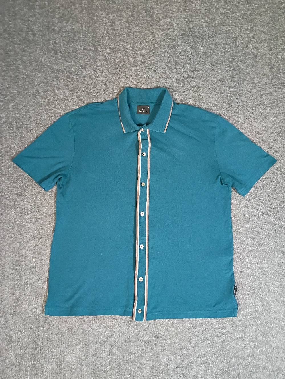 PS Paul Smith Polo Shirt Mens M Teal Stripe Placket Designer Cotton Short Sleeve